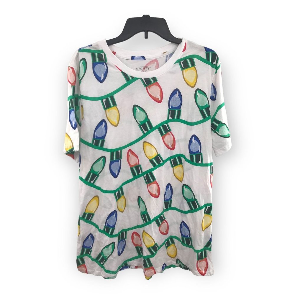 Mighty Fine Women's Plus Size 2X White Christmas Tree Holiday Lights Top NWT